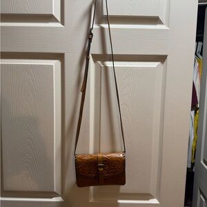 Patricia Nash Tan Embossed Leather Crossbody Bag